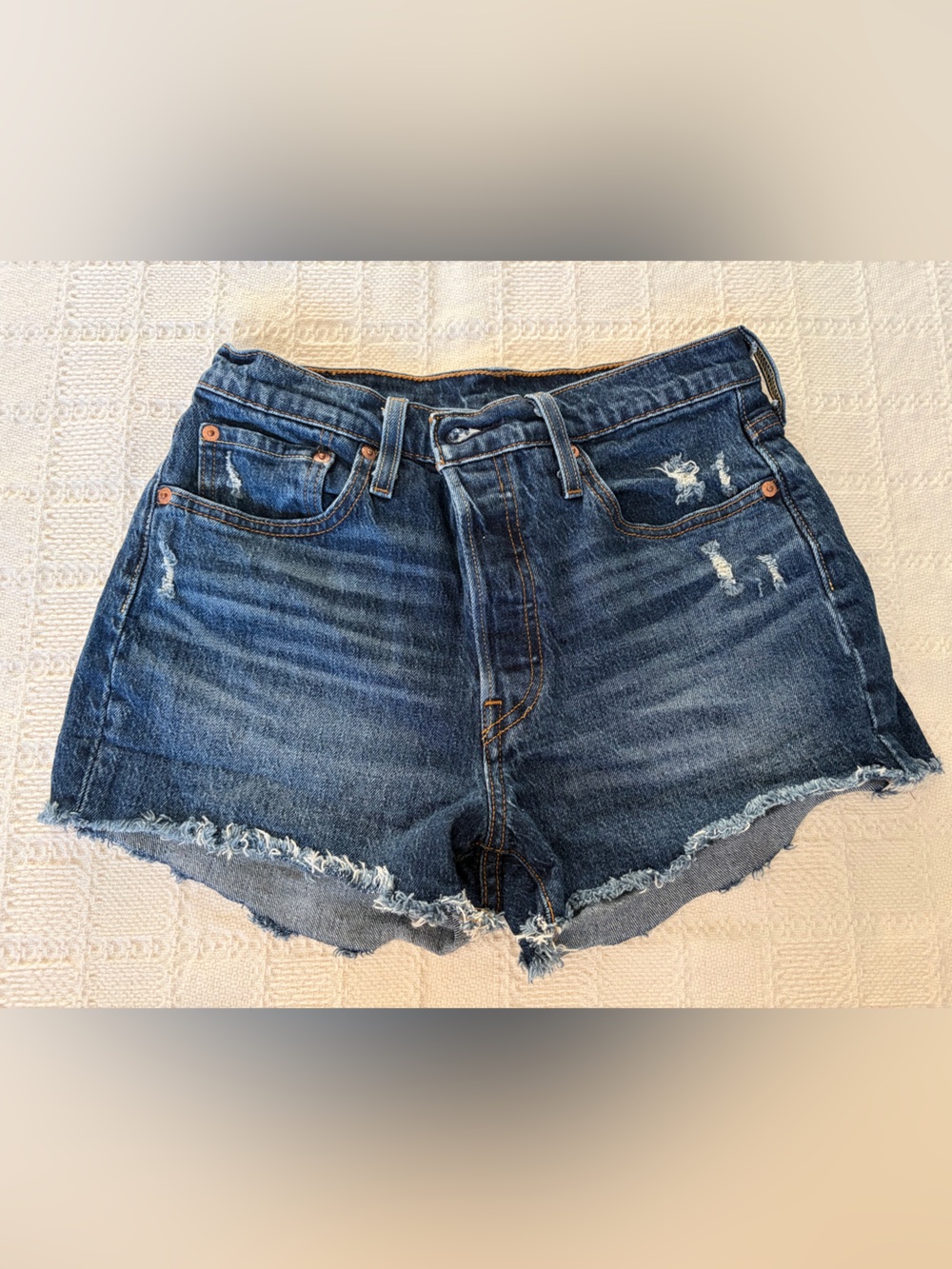 Levi’s 501 Dark Blue Distressed Denim Women's Shorts Size 28